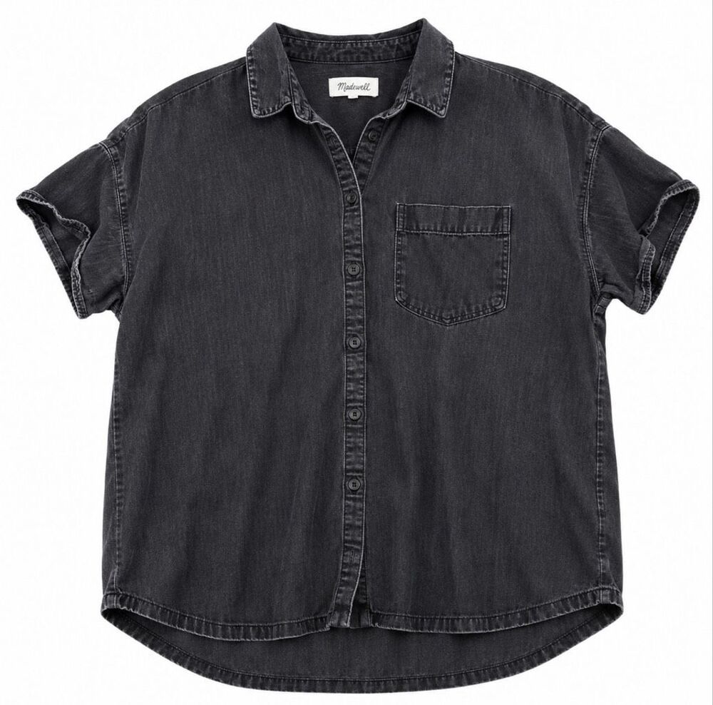 Madewell Black Denim Short Sleeve Button Down Shirt Size Medium